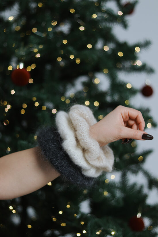 Mohēras scrunchie komplekts ar franču šallīti